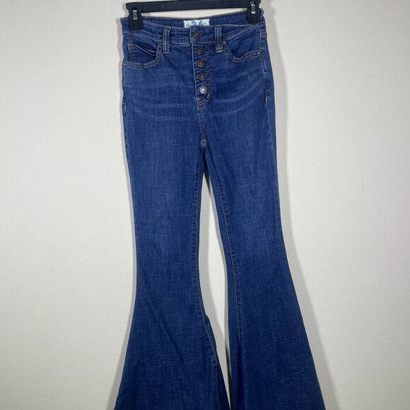 Free People We the Free Button Fly Raw Hem Flare Denim Jeans 26 - Picture 1 of 6